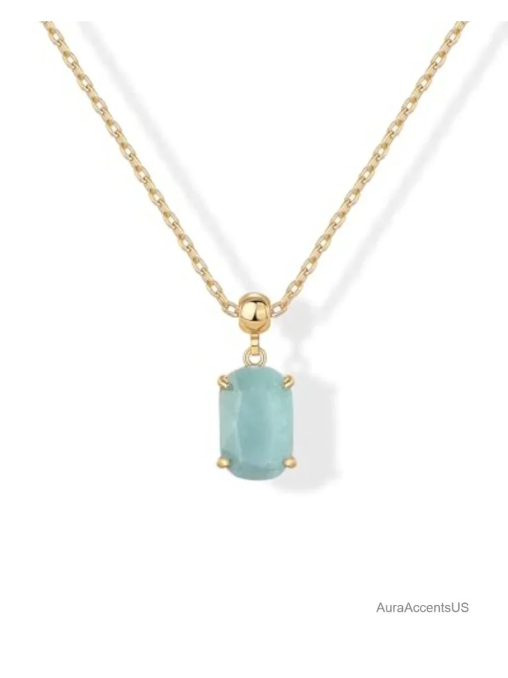 14K Gold Plated Amazonite Pendant Necklace Adjustable Chain